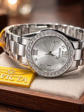 Invicta Women Silver Crystal-Accent Stainless Steel Bracelet Watch 38mm